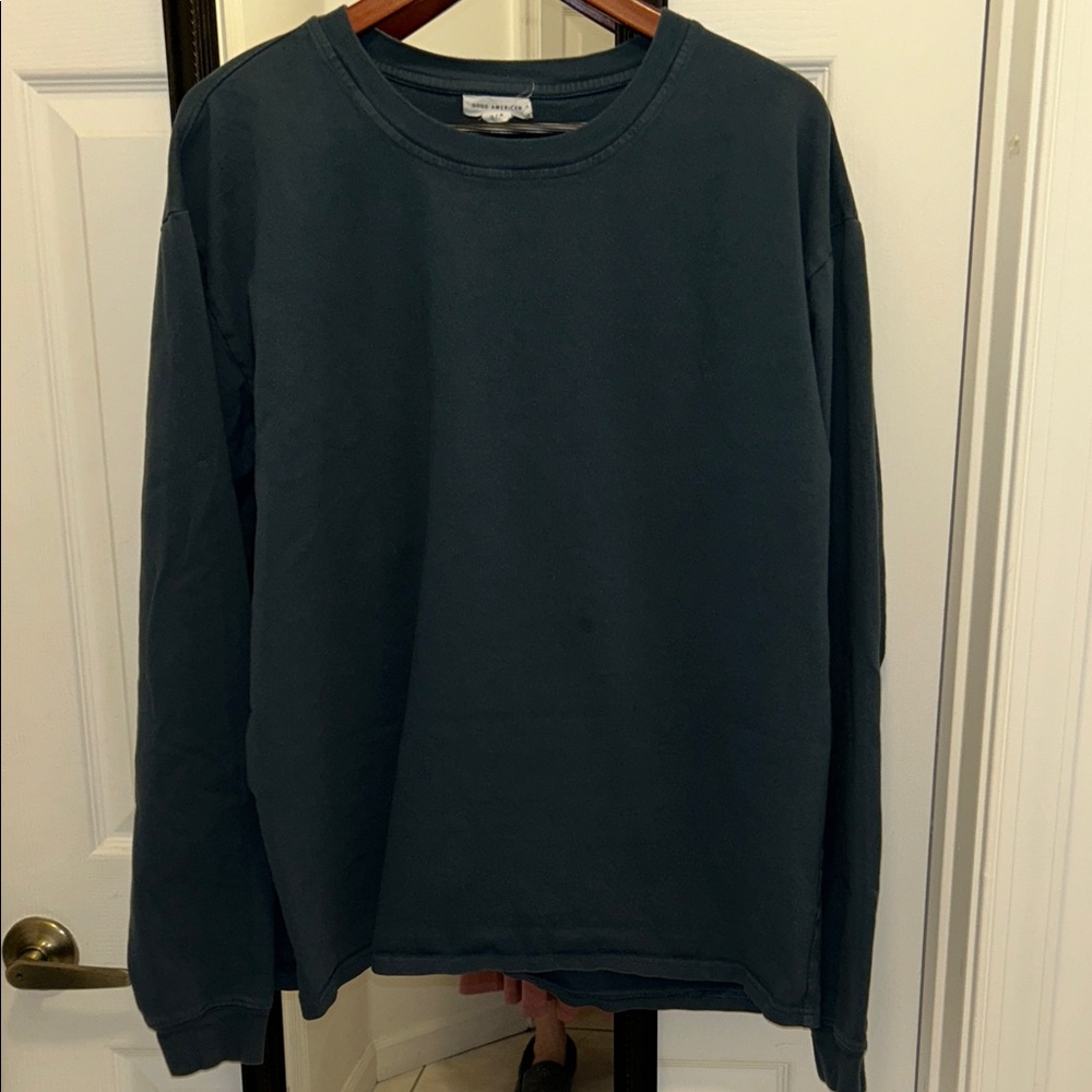Good American EUC heavyweight oversized Long Sleeve stormy teal cotton Top